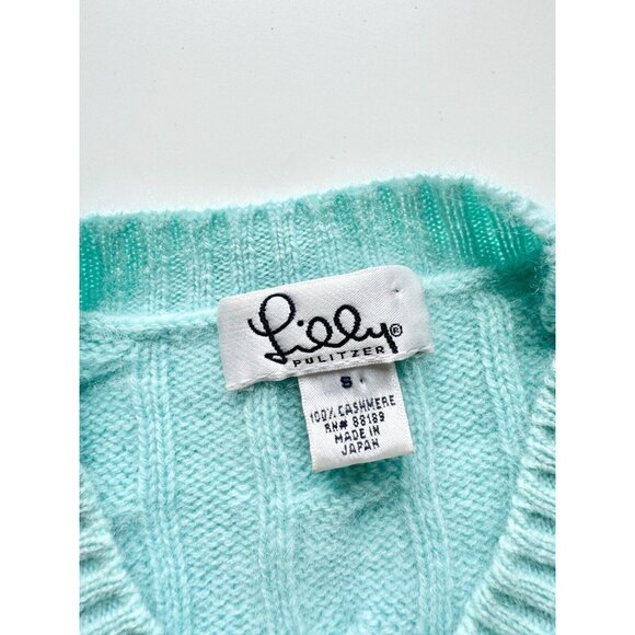 LILLY PULITZER Turquoise 100% Cashmere Cable Knit Crew Neck Sweater, Size S - Picture 10 of 11